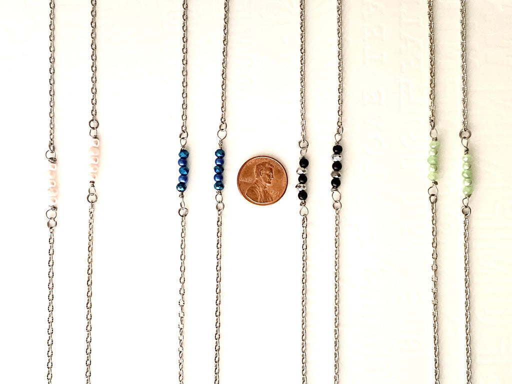 Crystal Rondelle Silver Plated Necklace, Dainty Beaded Chain, 30 Inch