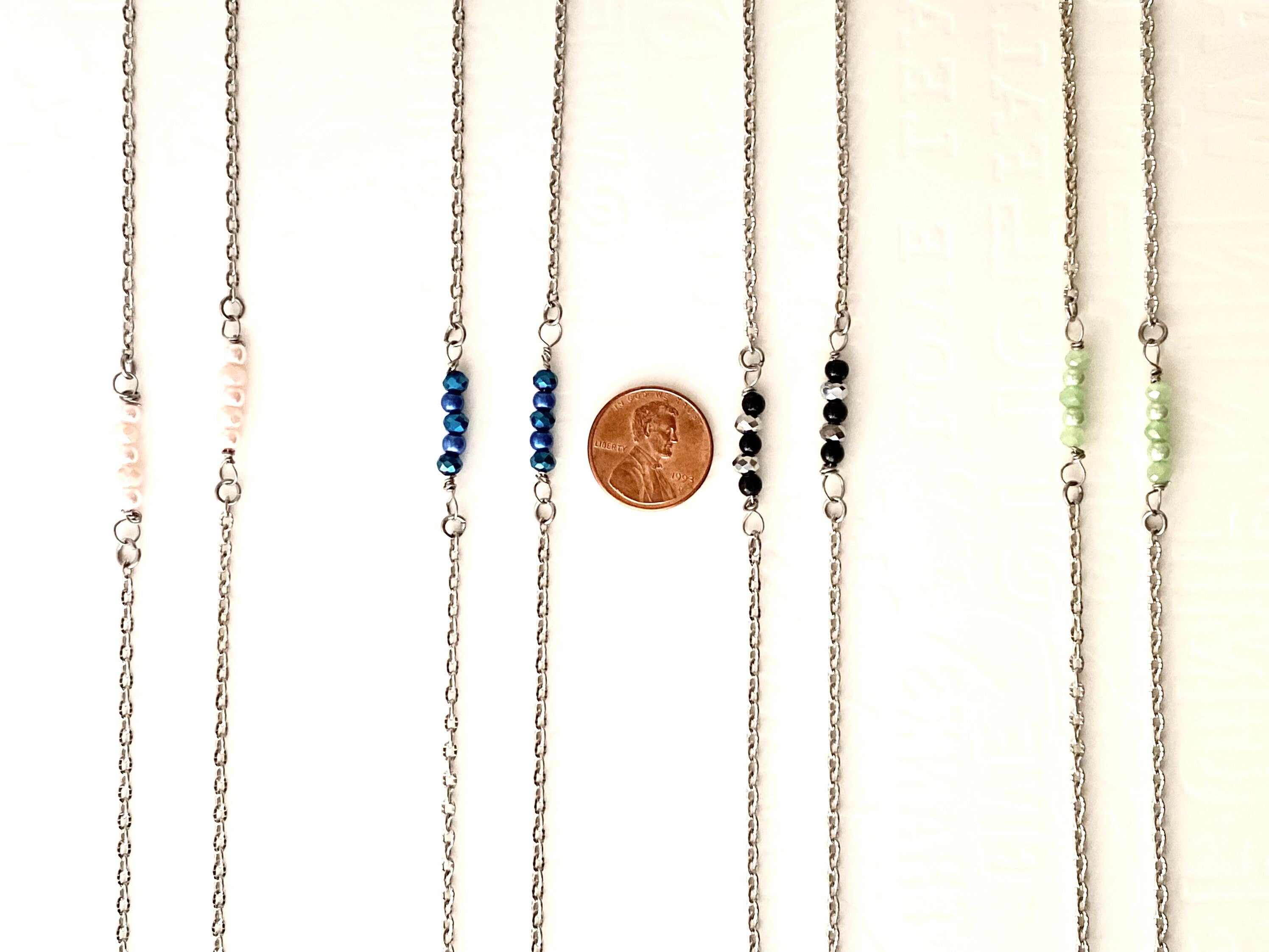 Crystal Rondelle Silver Plated Necklace, Dainty Beaded Chain, 30 Inch