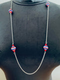 Handmade 4th of July Rhinestone Necklace, Red White and Blue Silver Chain