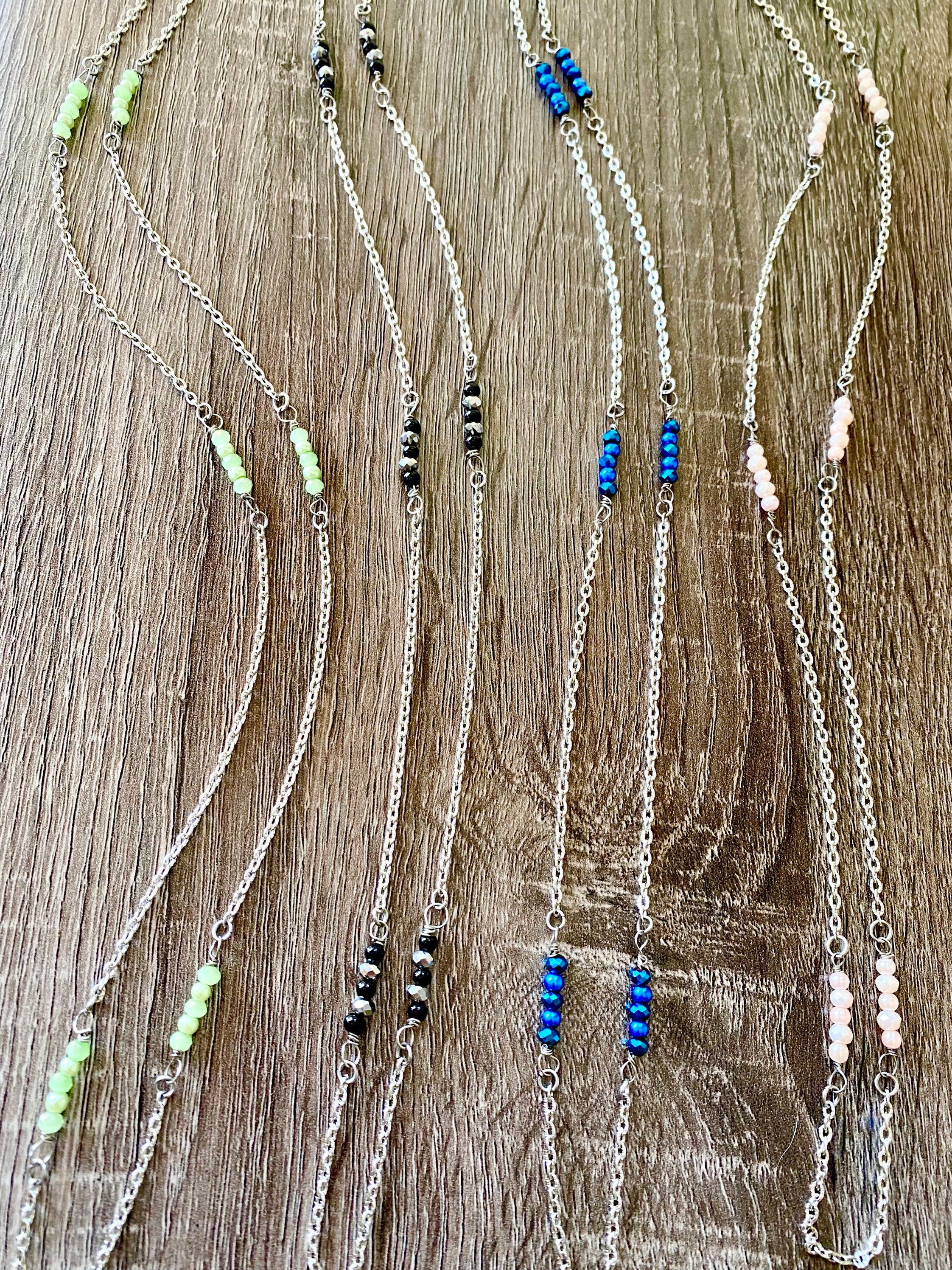 Crystal Rondelle Silver Plated Necklace, Dainty Beaded Chain, 30 Inch