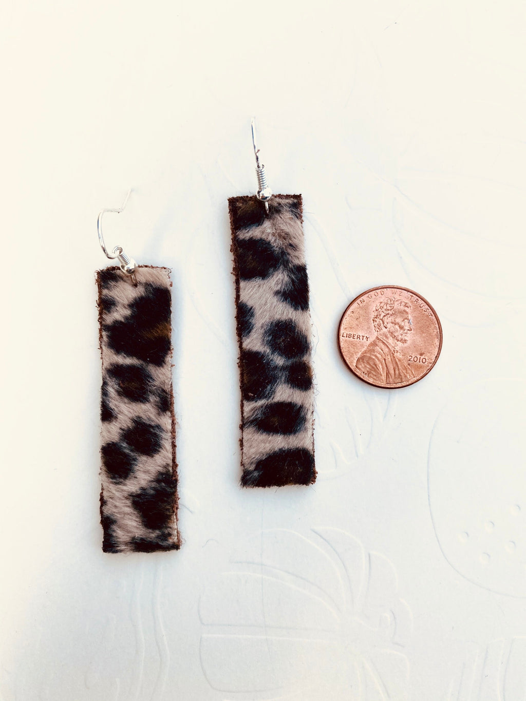 Faux Leopard Print Rectangular Earrings, Burgundy Back