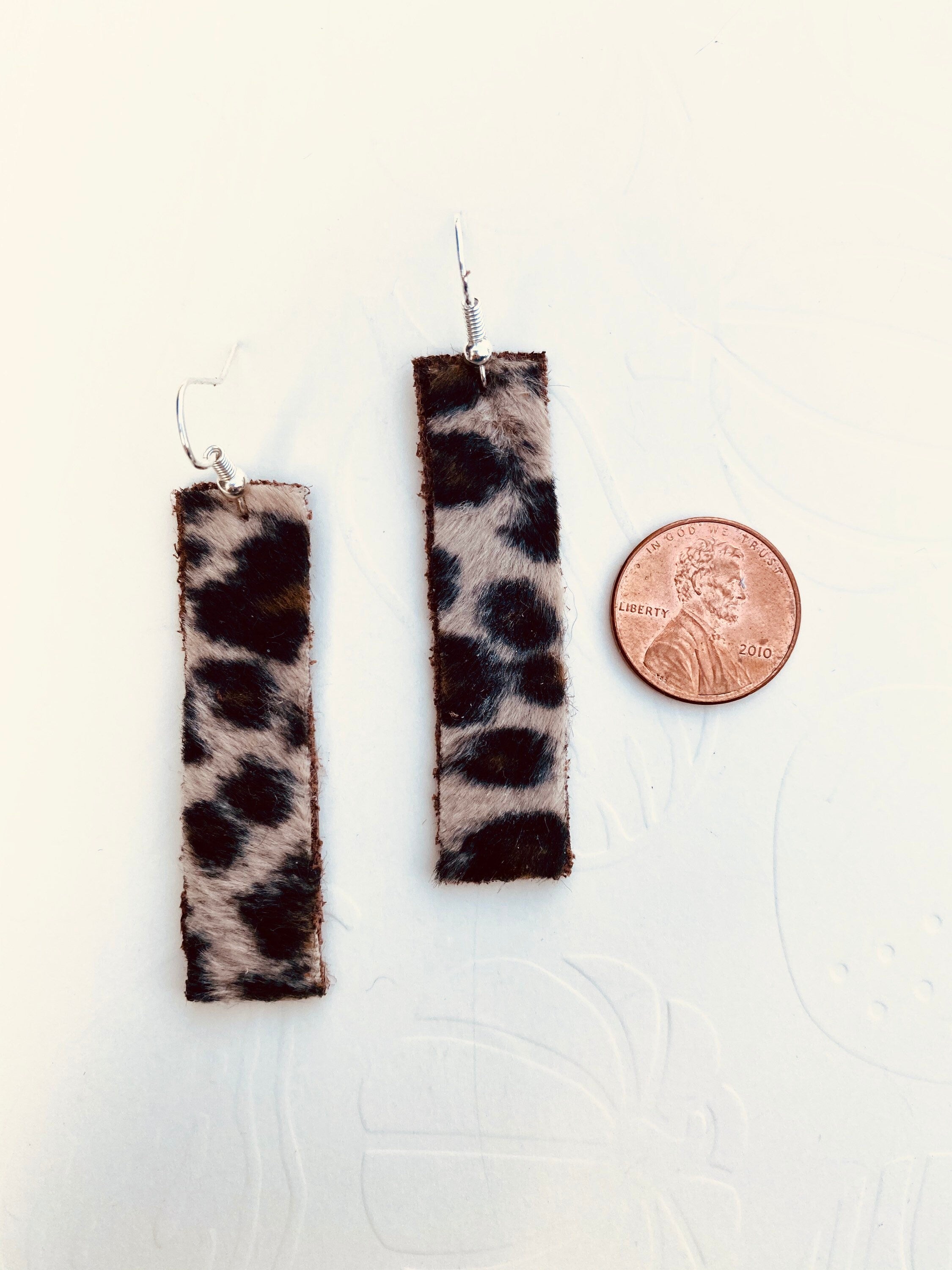Faux Leopard Print Rectangular Earrings, Burgundy Back