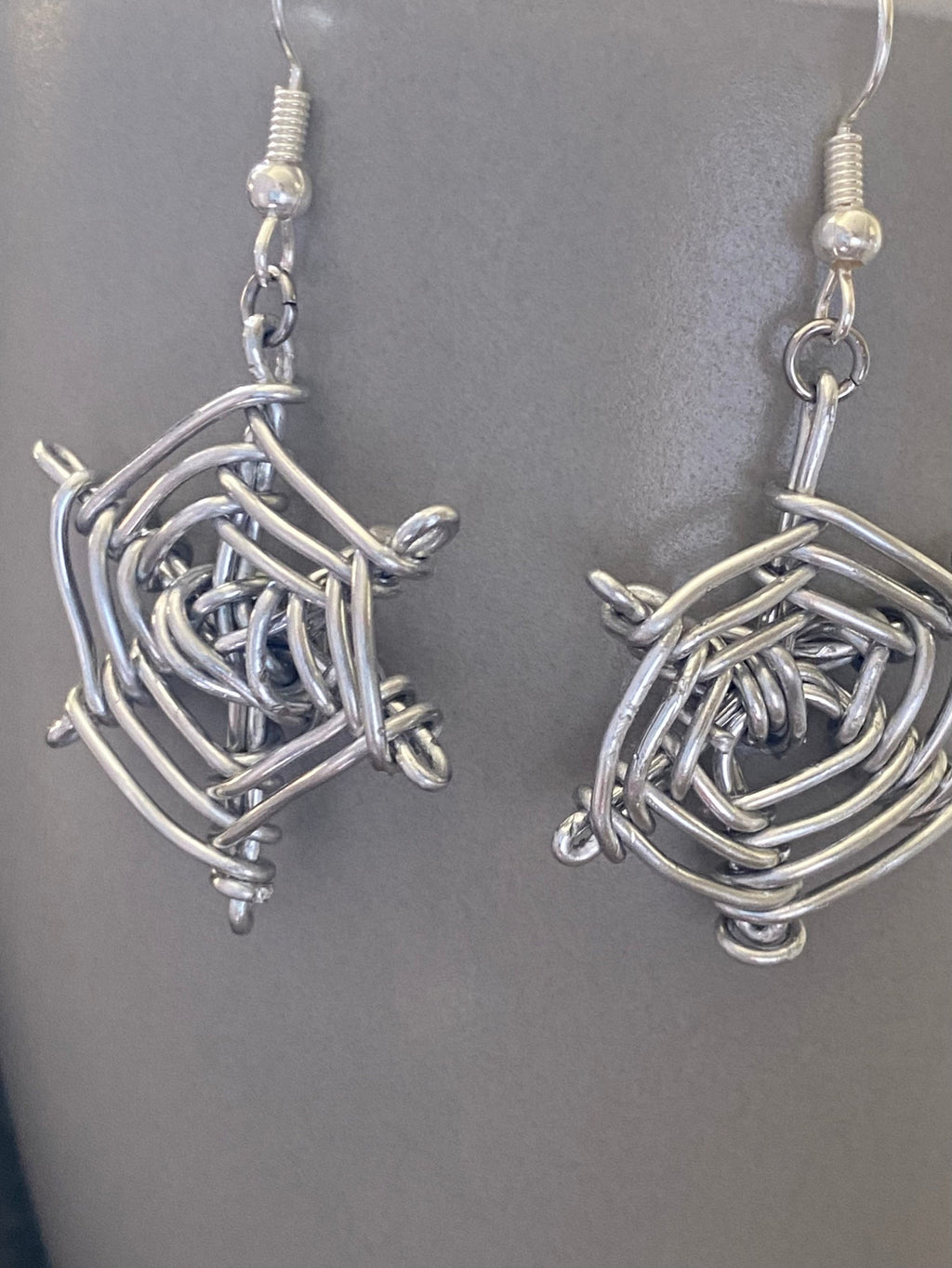 Handmade Silver Plated Spider Web Halloween Earrings