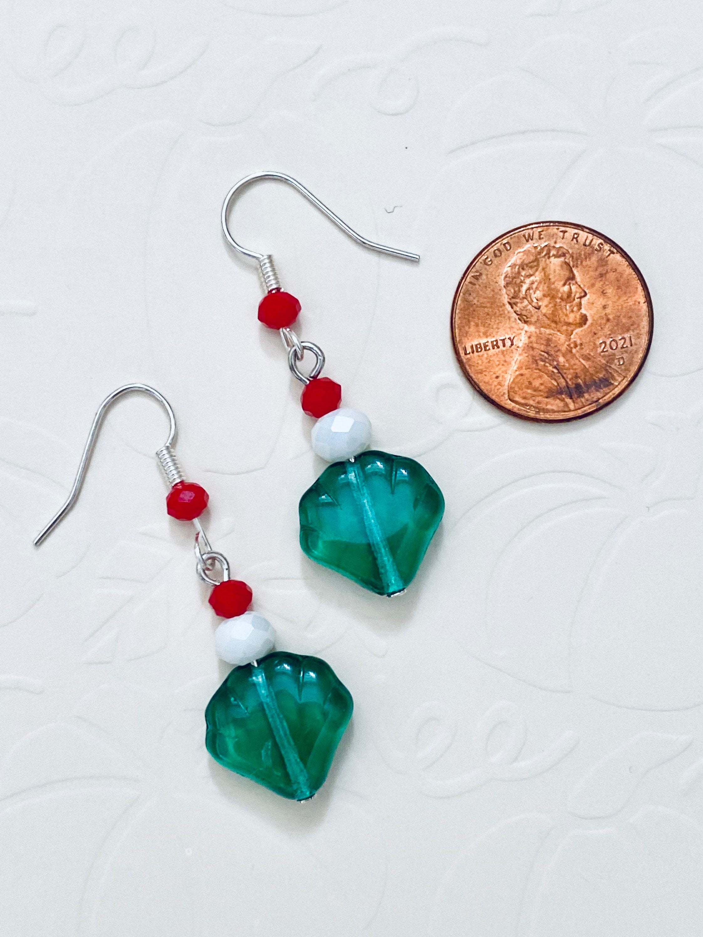 Festive Christmas Bead Dangle Earrings, Holiday Jewelry