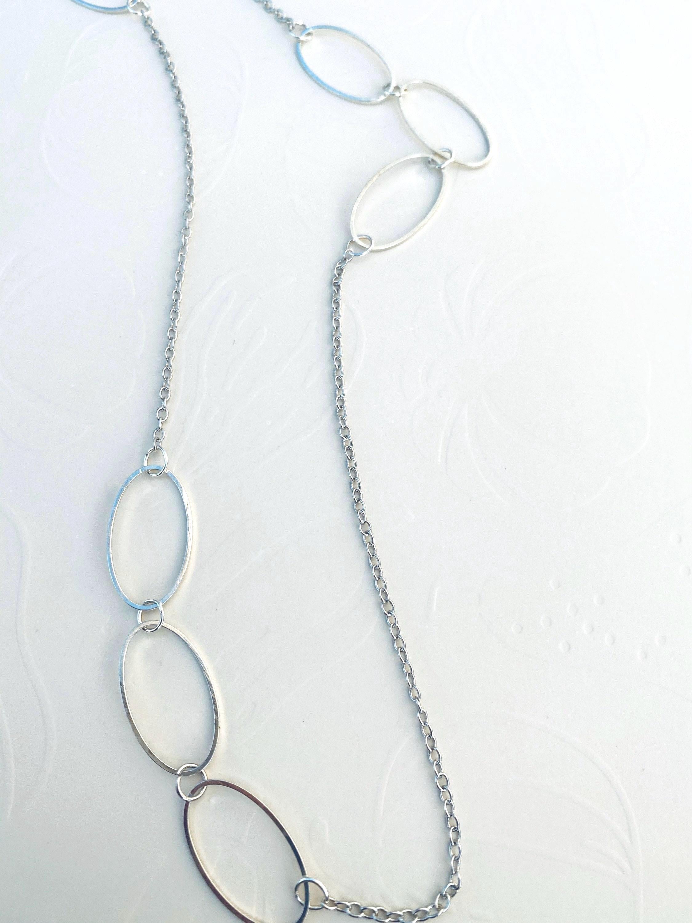 Silver Plated Necklace, Oval Connector Chain, 30 Inch