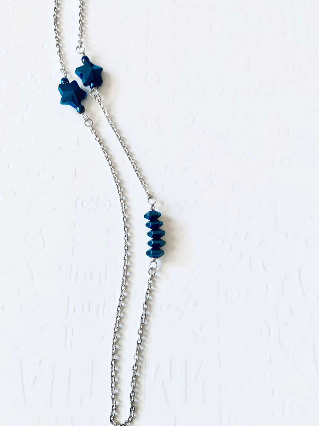 Handmade Blue Iridescent Star Necklace, Silver Chain, Patriotic Jewelry