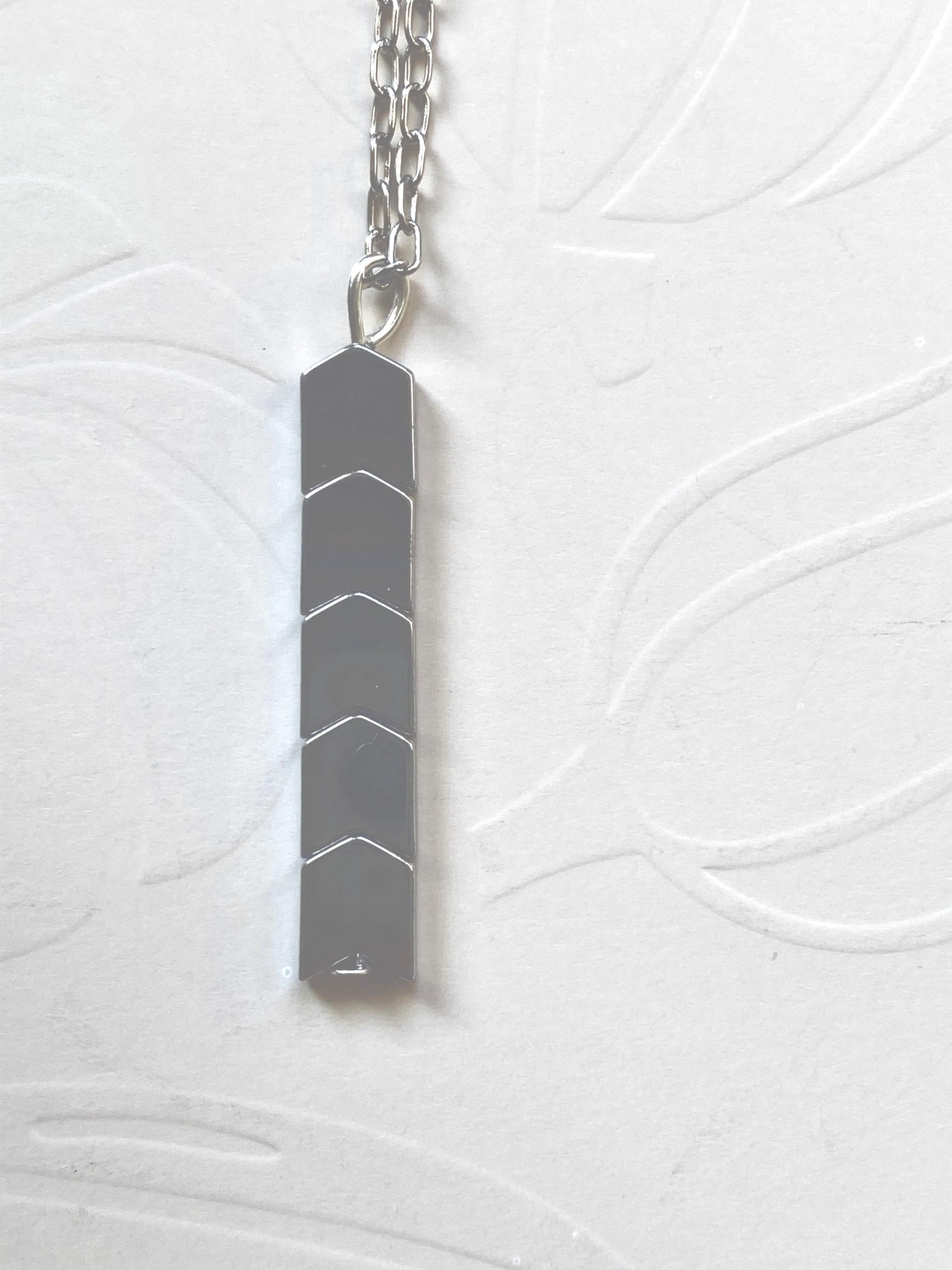 Hematite Pendant Necklace, Silver Plated Chain, Geometric Jewelry