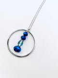 Blue Iridescent Beaded Pendant Necklace, Silver Plated, 30 Inch