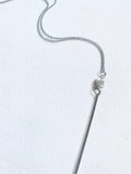 Silver Bar Pendant Necklace, Long Cable Chain, Bead Accent
