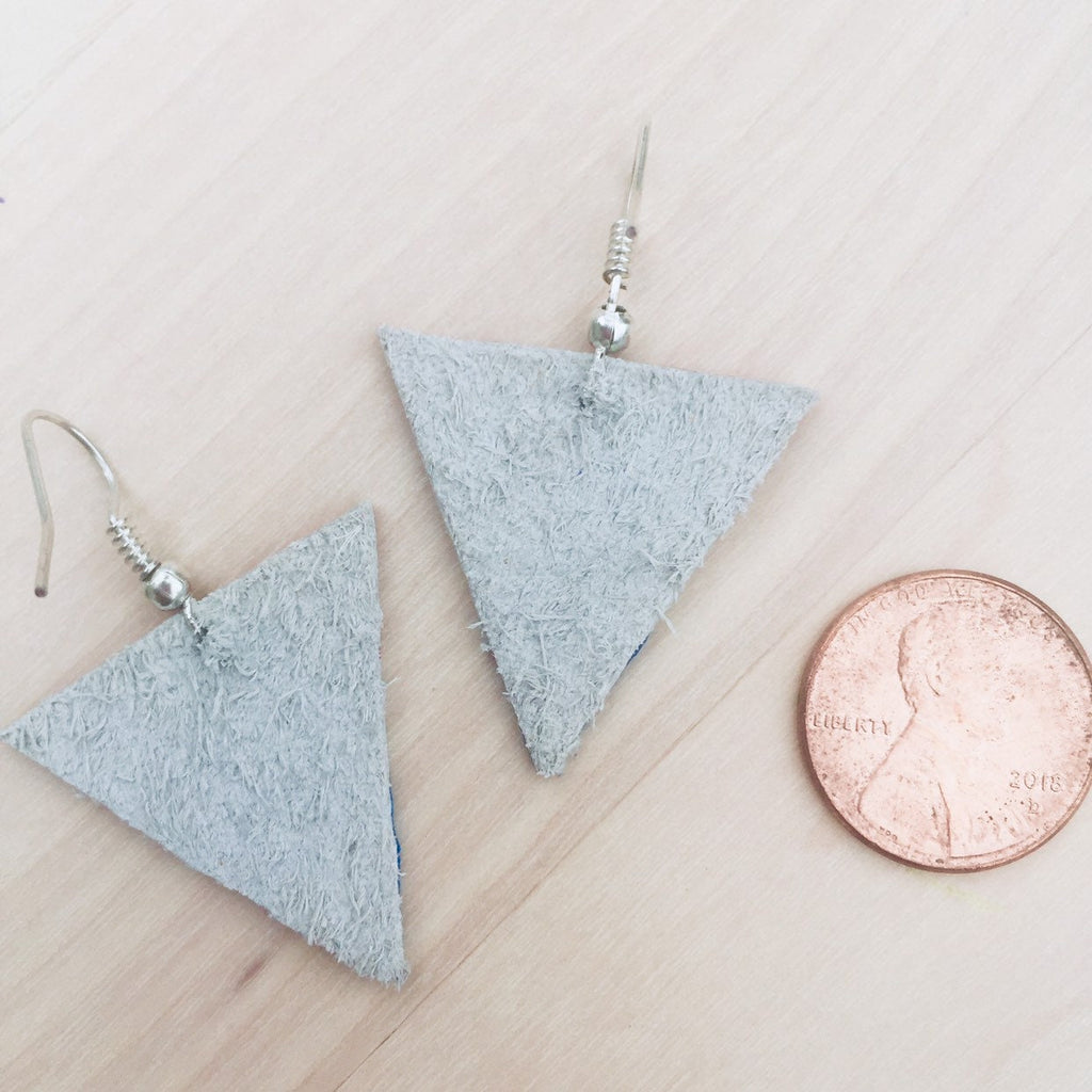 Handmade Leather Triangle Earrings, Red White Blue, Patriotic Jewelry