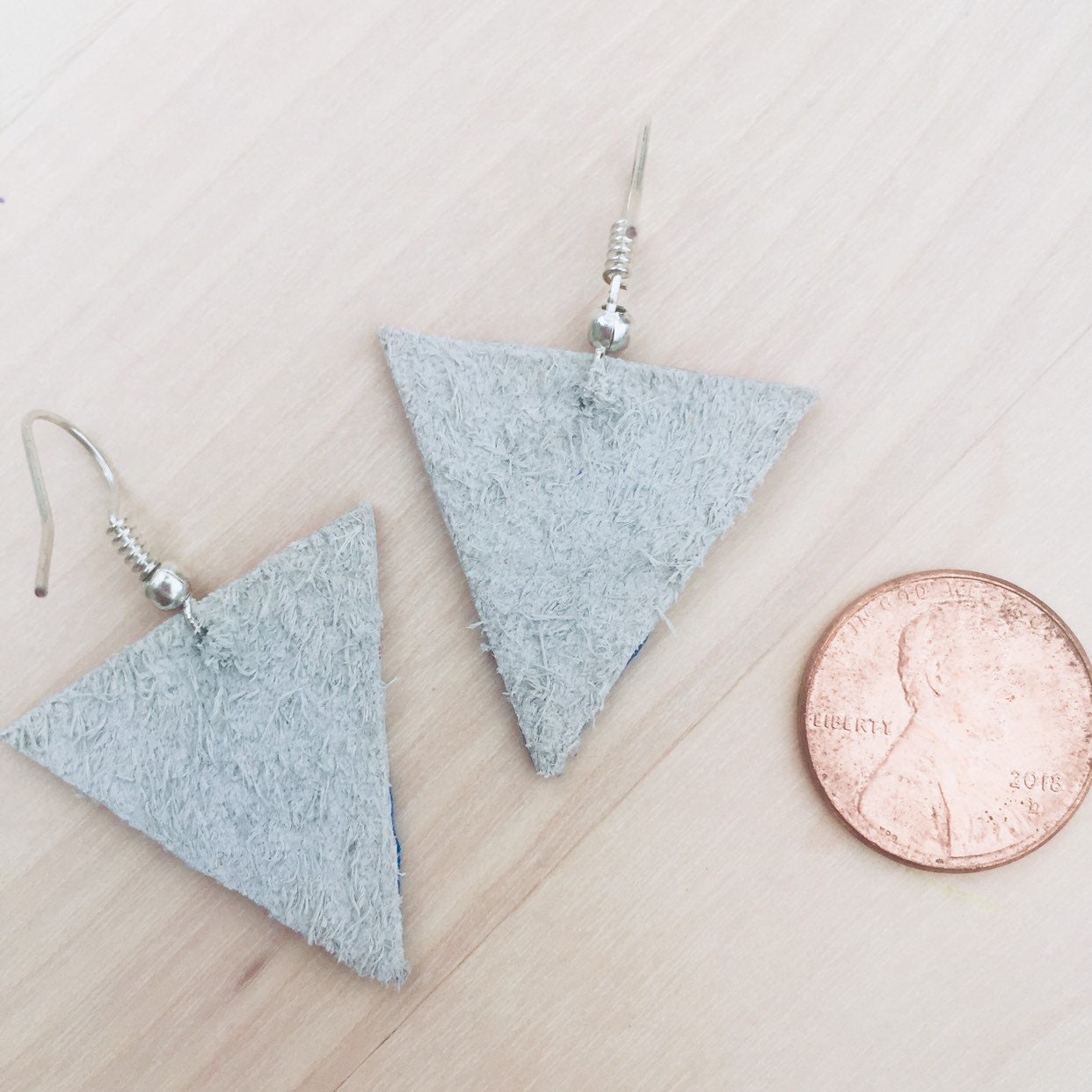 Handmade Leather Triangle Earrings, Red White Blue, Patriotic Jewelry