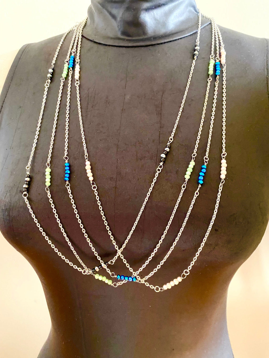 Crystal Rondelle Silver Plated Necklace, Dainty Beaded Chain, 30 Inch
