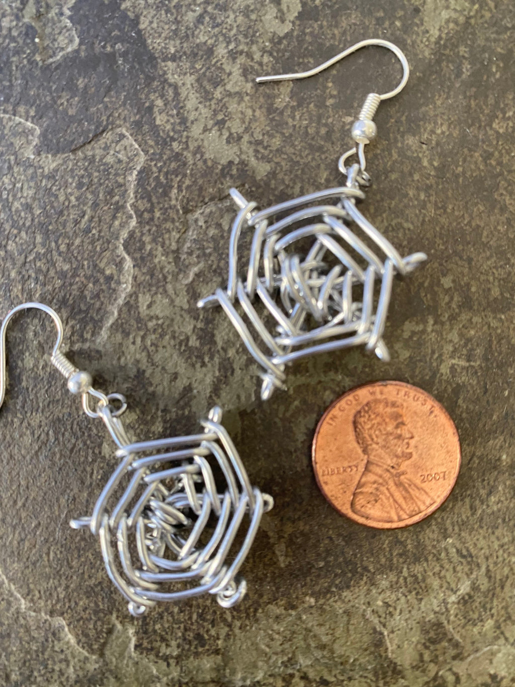 Handmade Silver Plated Spider Web Halloween Earrings