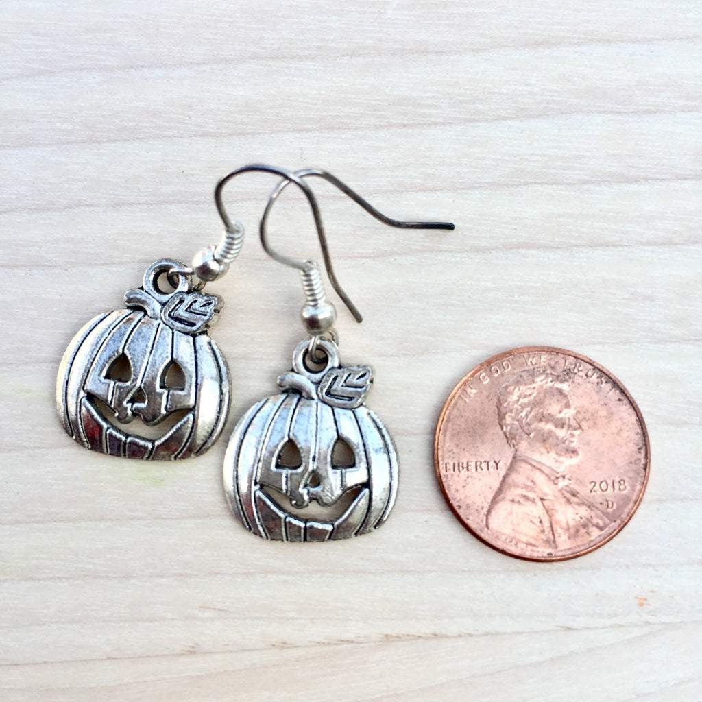 Silver Plated Halloween Pumpkin Earrings, Fun Jewelry
