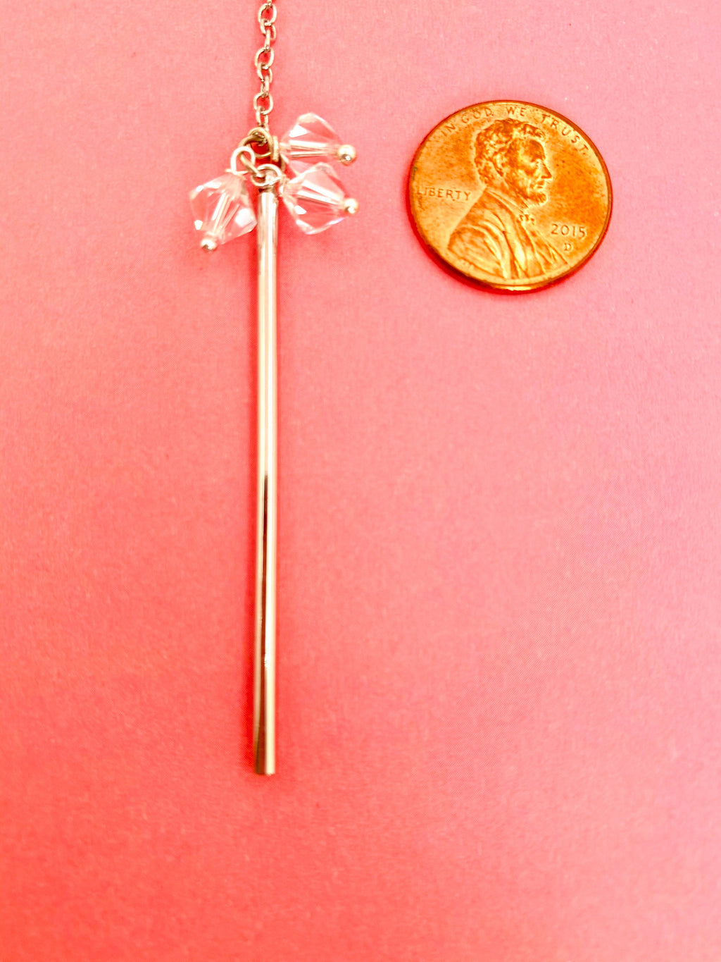 Crystal Lariat Necklace, Silver Chain, Chic Minimalist Jewelry