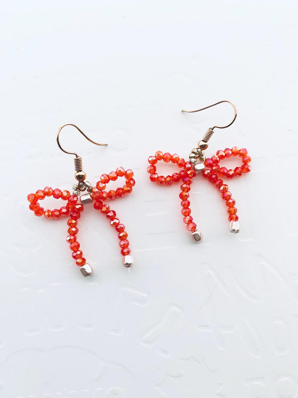 Halloween Crystal Bow Earrings, Orange Beaded Festive Jewelry