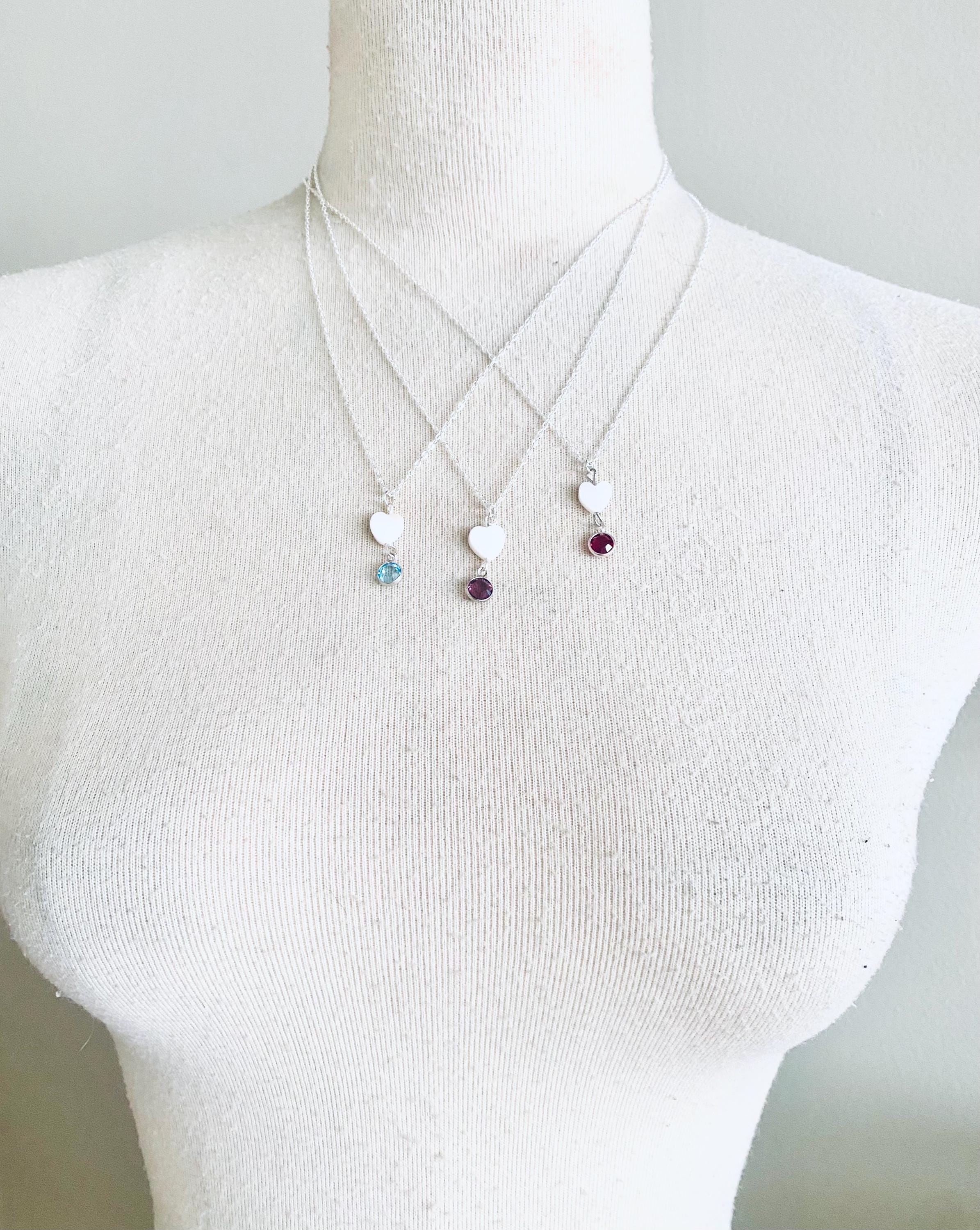 Heart Birthstone Necklace, Swarovski Charm, Silver Plated