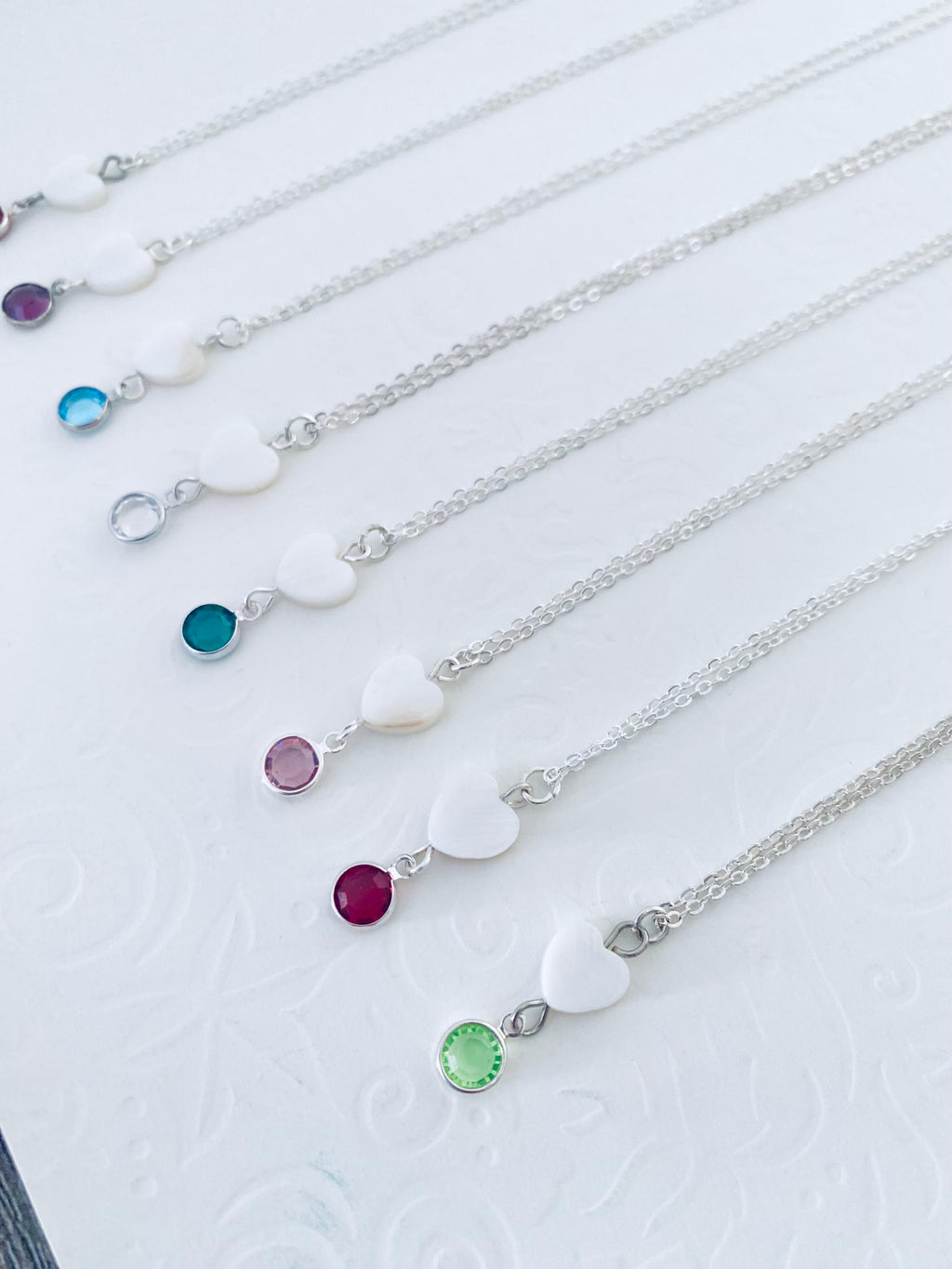 Heart Birthstone Necklace, Swarovski Charm, Silver Plated