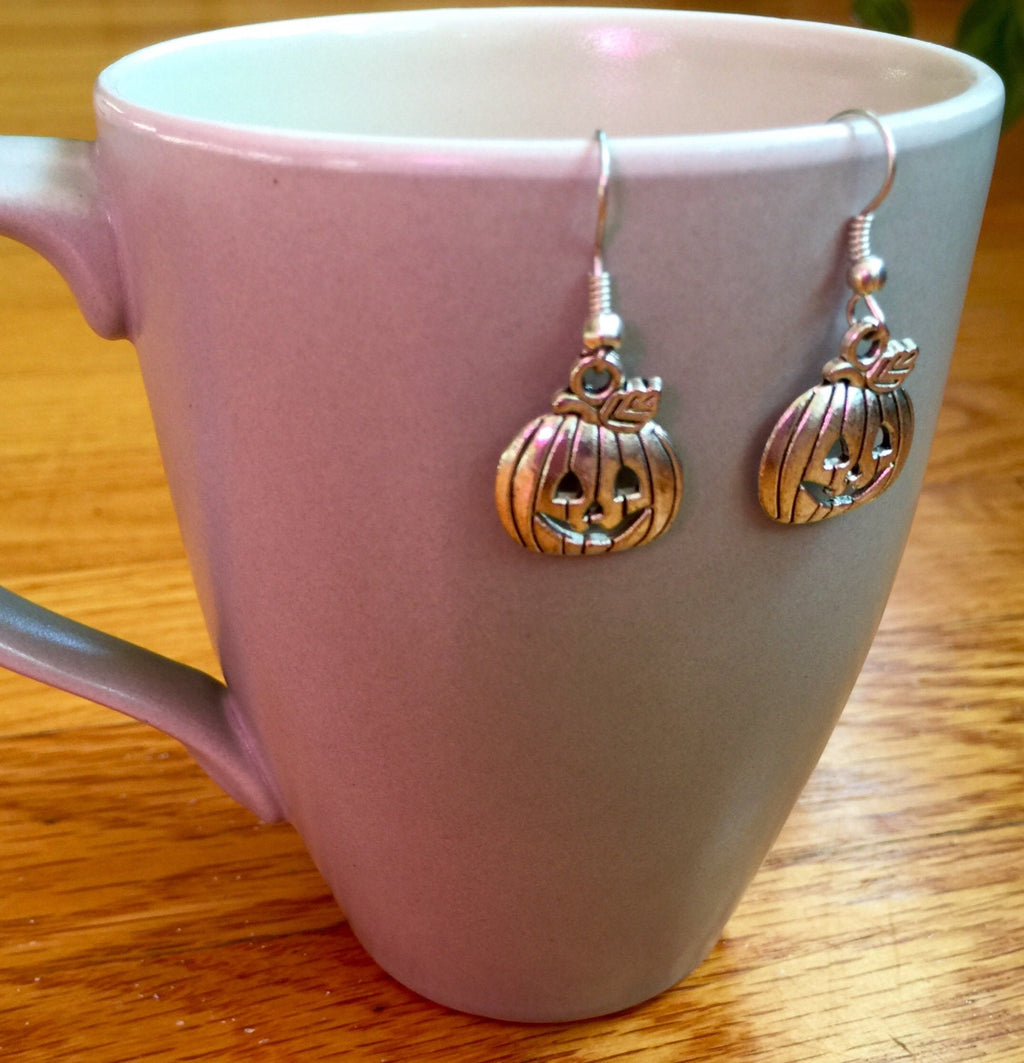 Silver Plated Halloween Pumpkin Earrings, Fun Jewelry