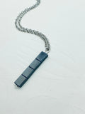 Hematite Bar Pendant Necklace, Gunmetal & Silver Plated Chain