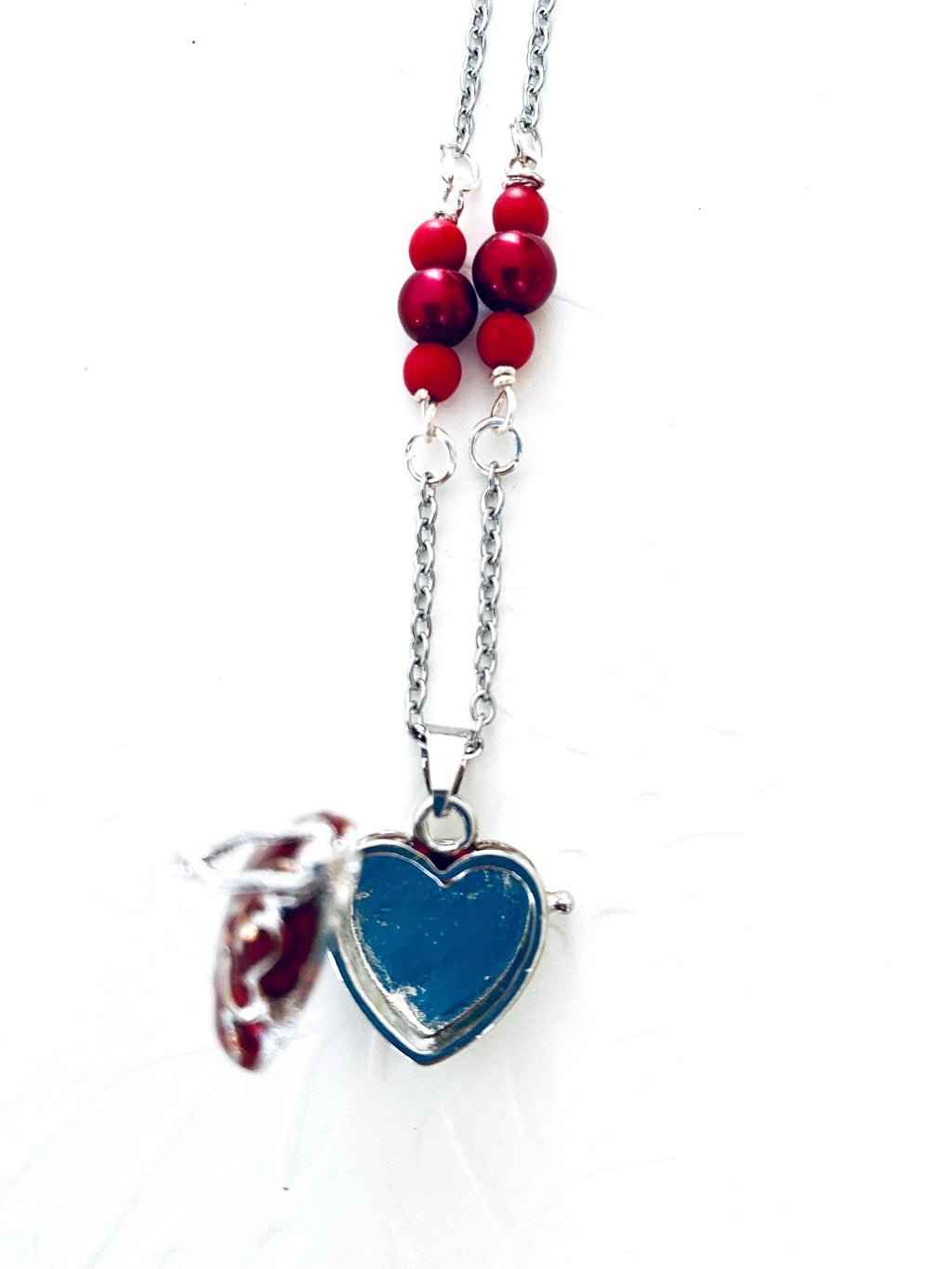 Red Heart Locket Necklace, Filigree Pendant, Sentimental Keepsake