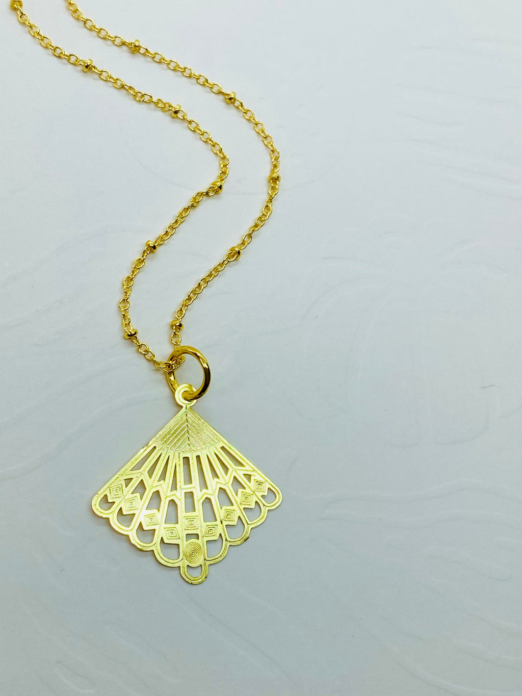 Gold Plated Filigree Fan Necklace, Elegant Gift for Her