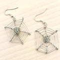 Silver Plated Wire Spider Web Earrings, Halloween Jewelry