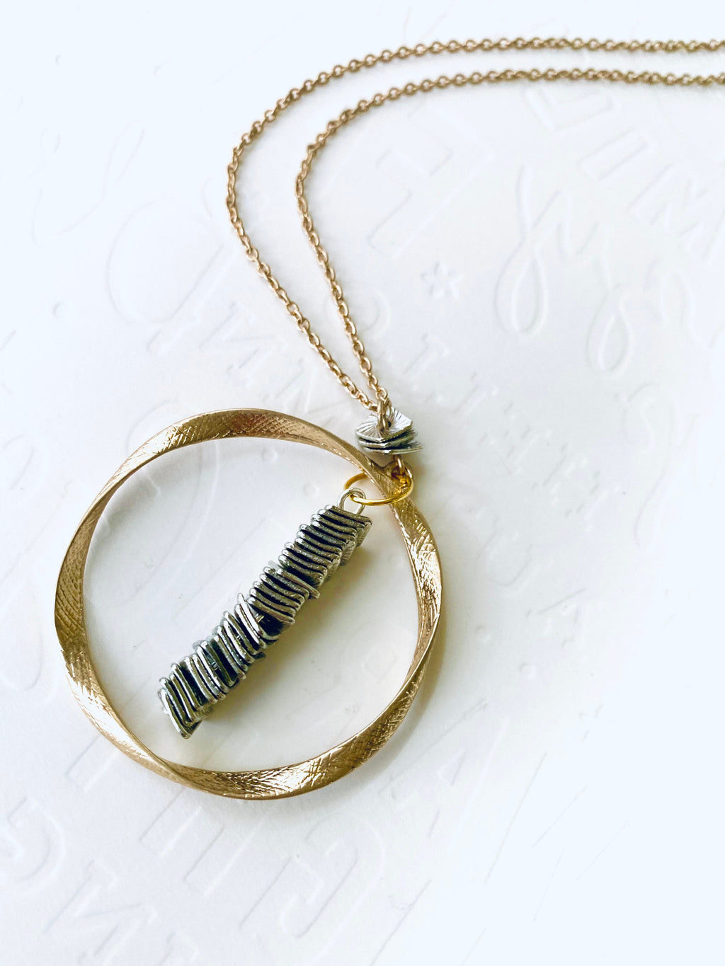 Gold Plated Circular Pendant Necklace with Silver Beads, 30 Inch