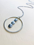Silver Plated Circular Pendant Necklace, Faceted Bead Accent, 30 Inch