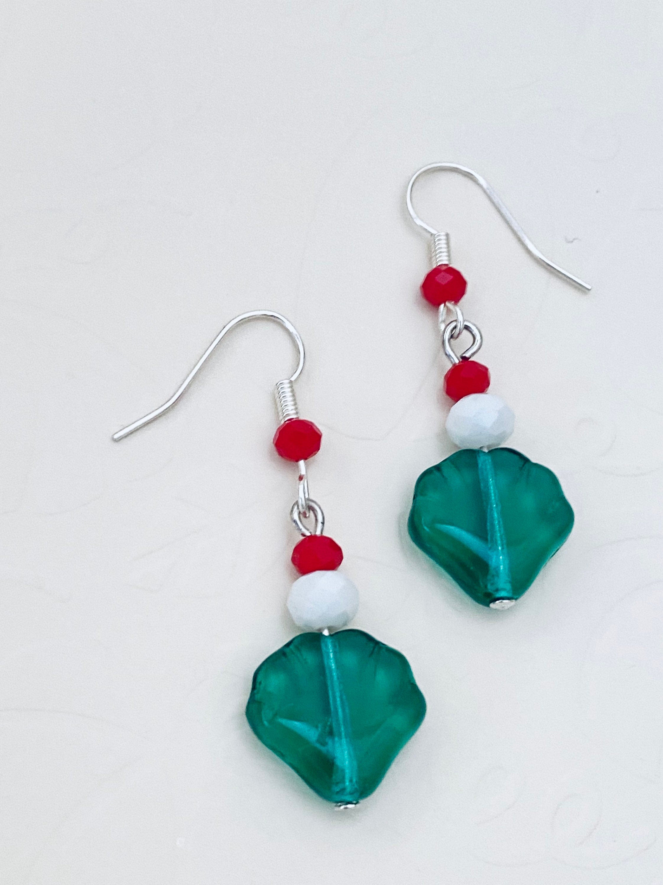 Festive Christmas Bead Dangle Earrings, Holiday Jewelry