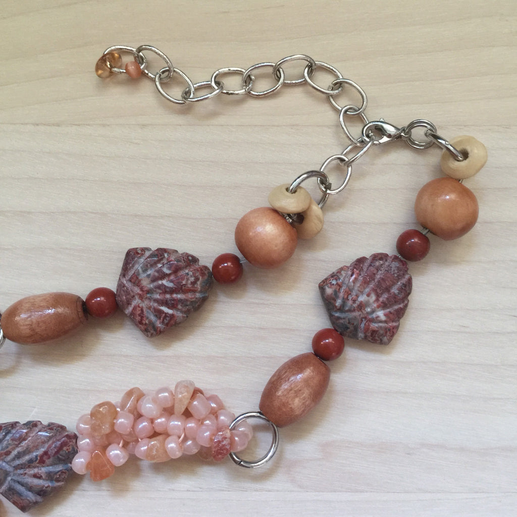 Poppy Jasper Beaded Necklace, Autumn Colors, Embellished Jewelry