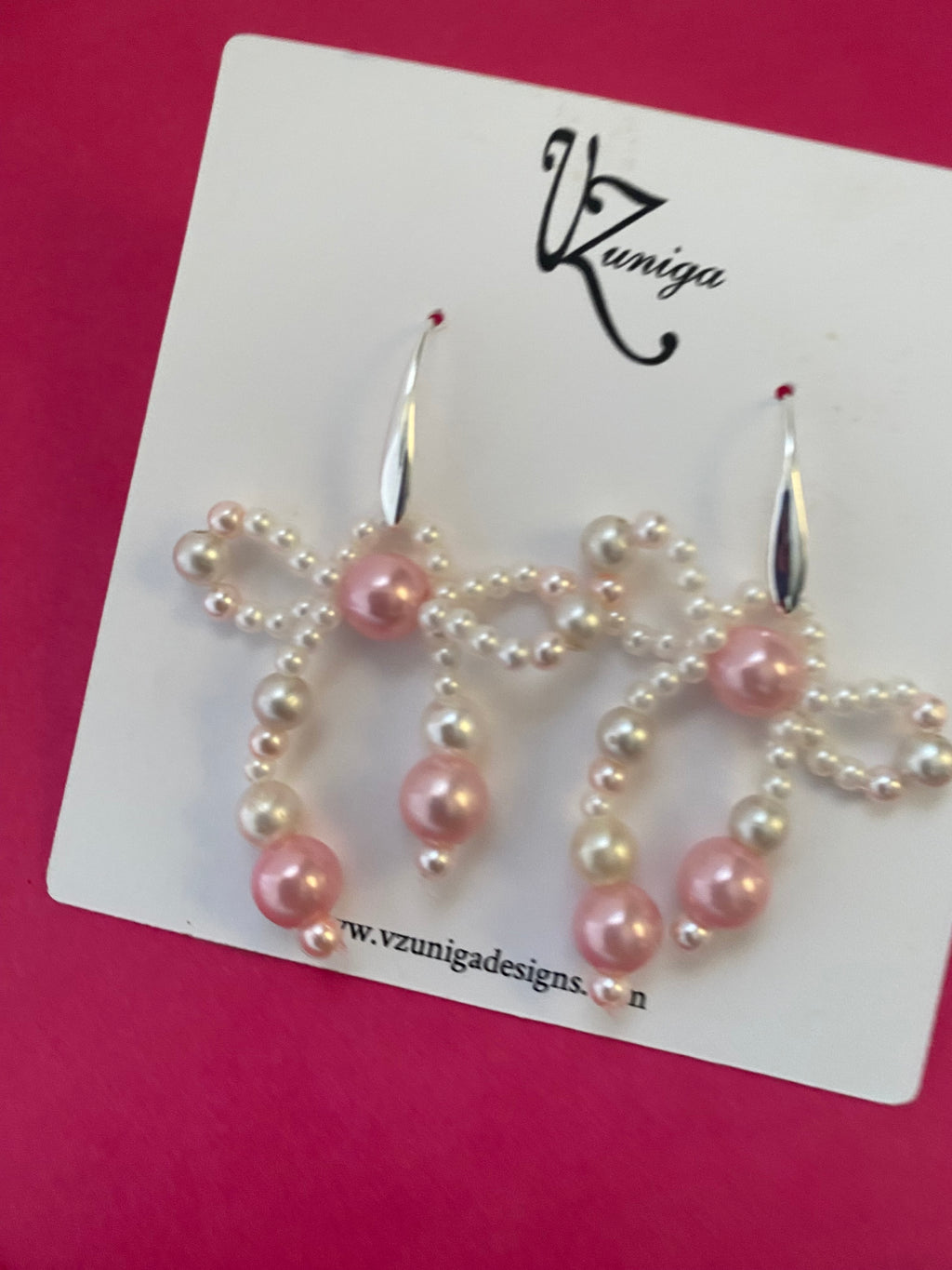 Pink and White Bow Earrings