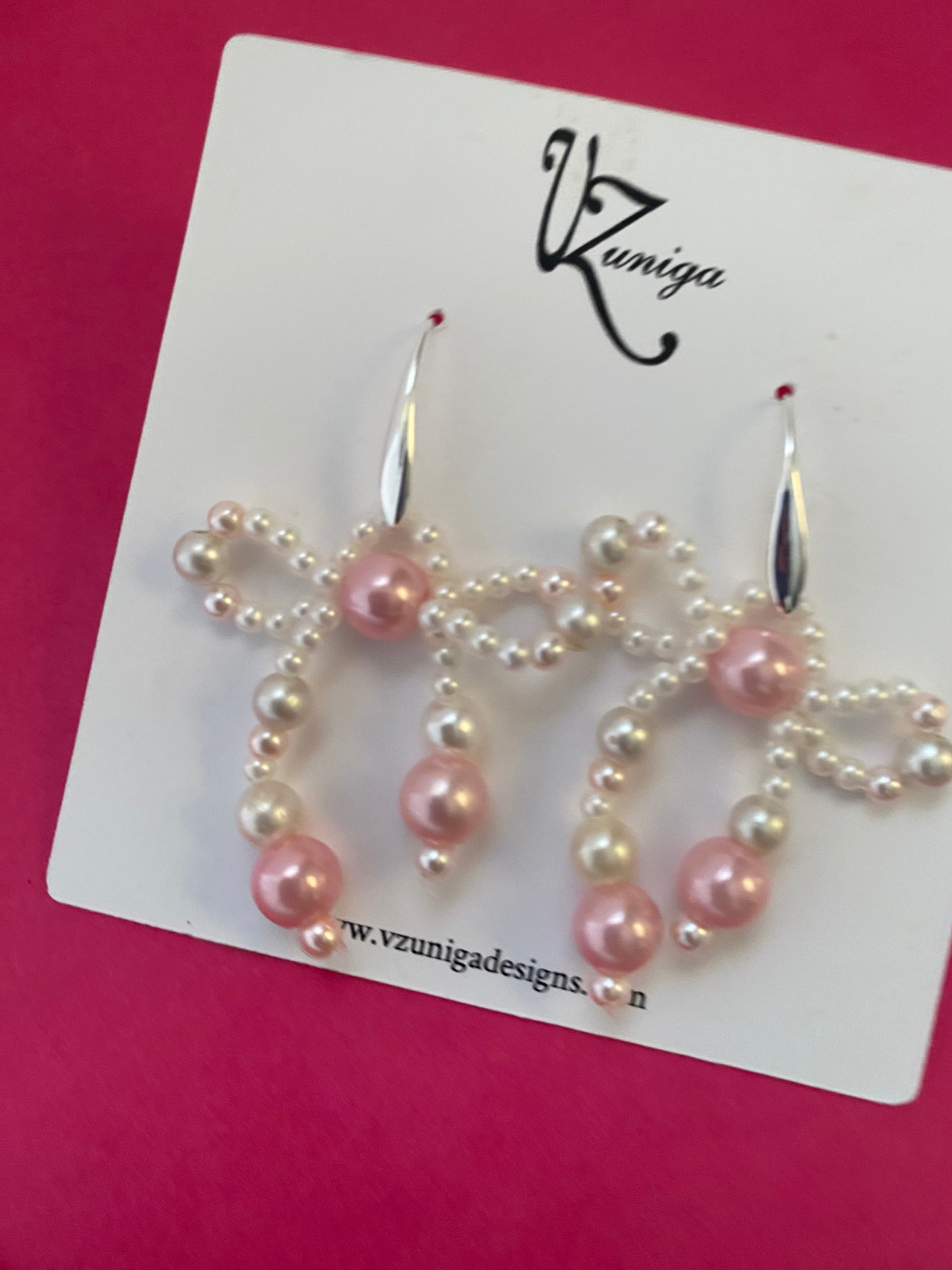 Pink and White Bow Earrings