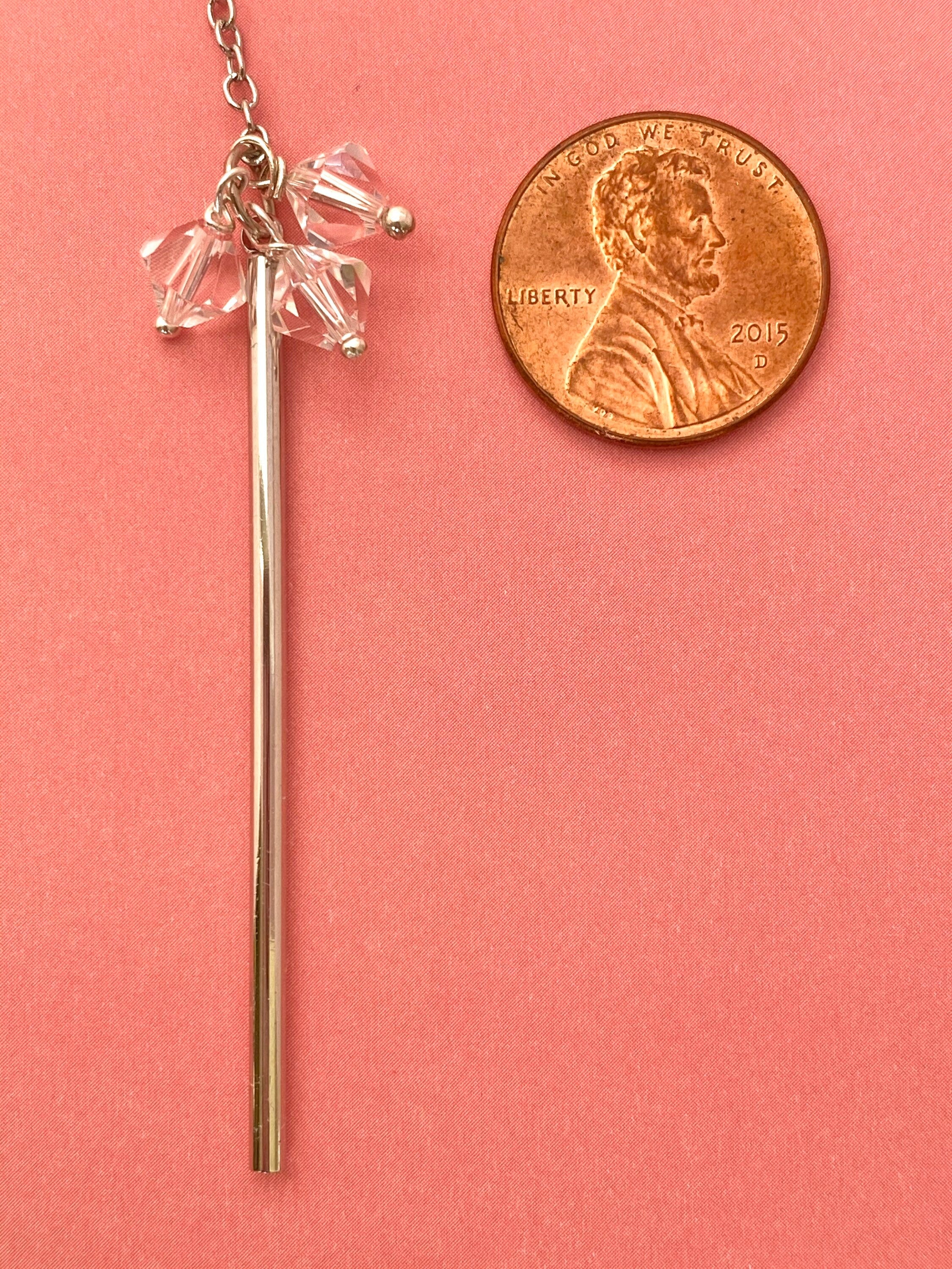 Crystal Lariat Necklace, Silver Chain, Chic Minimalist Jewelry