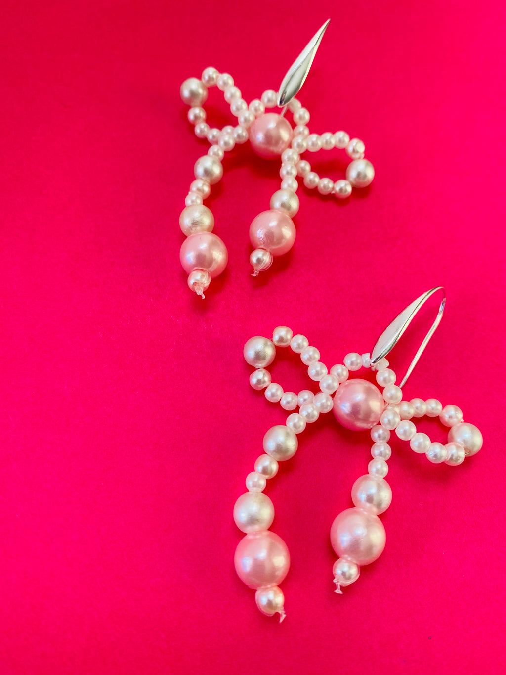 Pink and White Bow Earrings