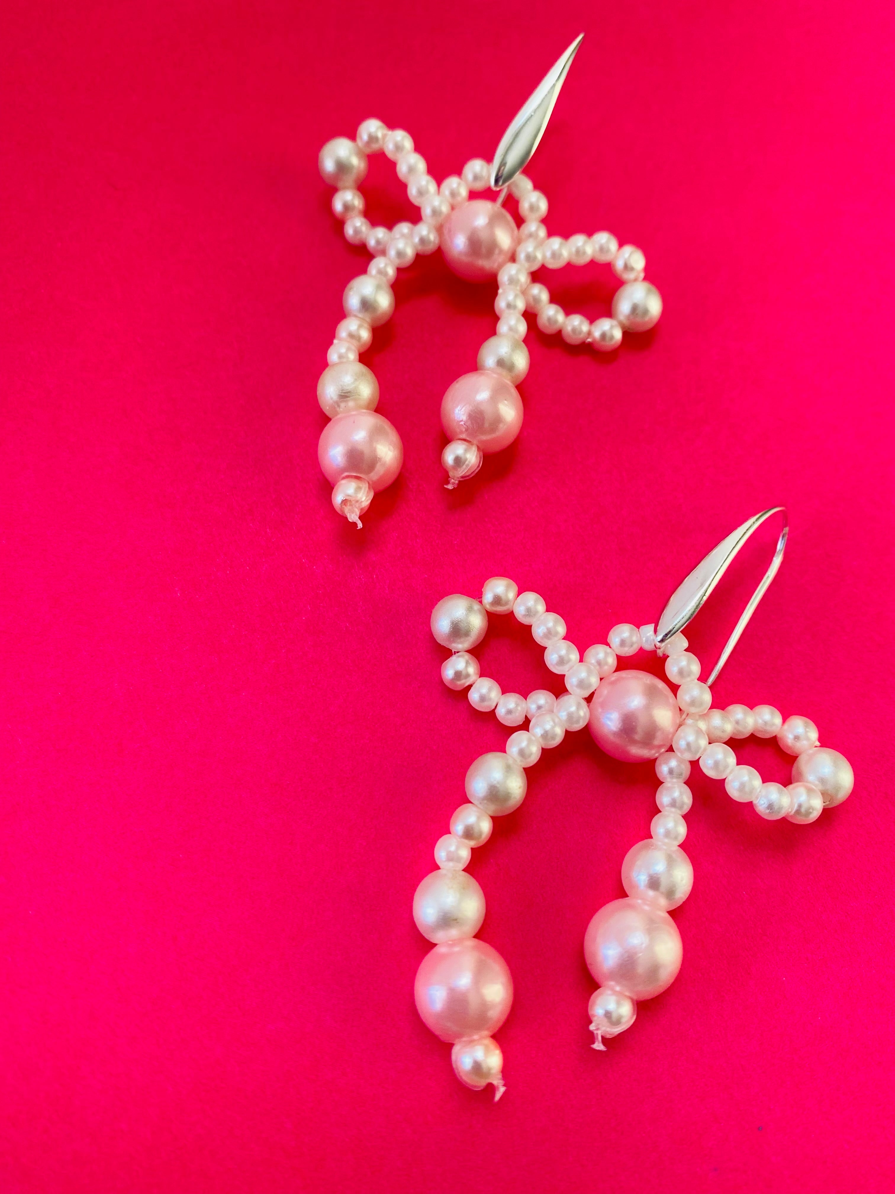 Pink and White Bow Earrings