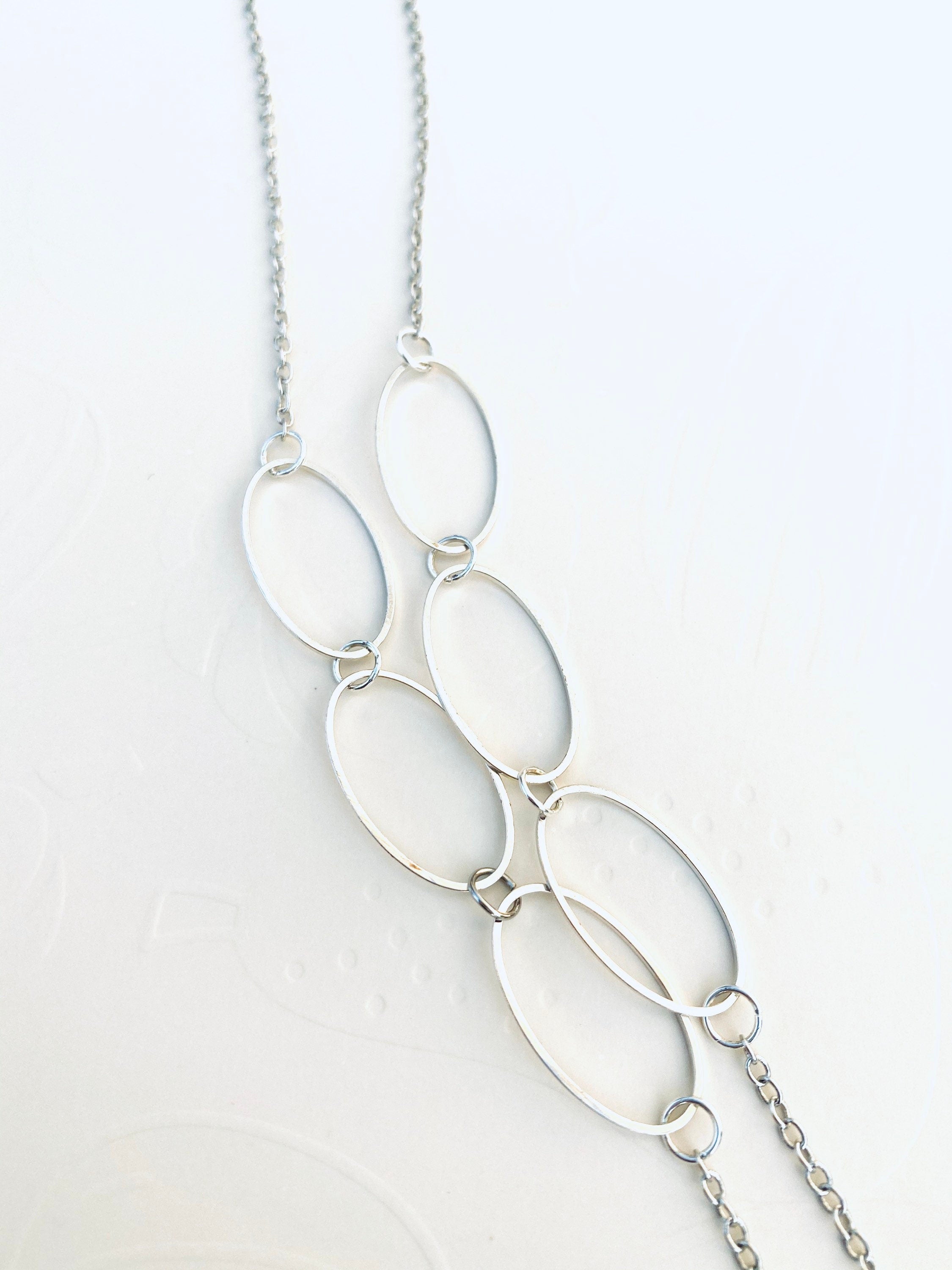 Silver Plated Necklace, Oval Connector Chain, 30 Inch