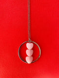 Pink Glass Heart Pendant Necklace, Silver Plated Chain, 30 Inch