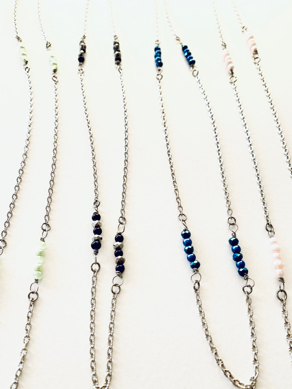 Crystal Rondelle Silver Plated Necklace, Dainty Beaded Chain, 30 Inch