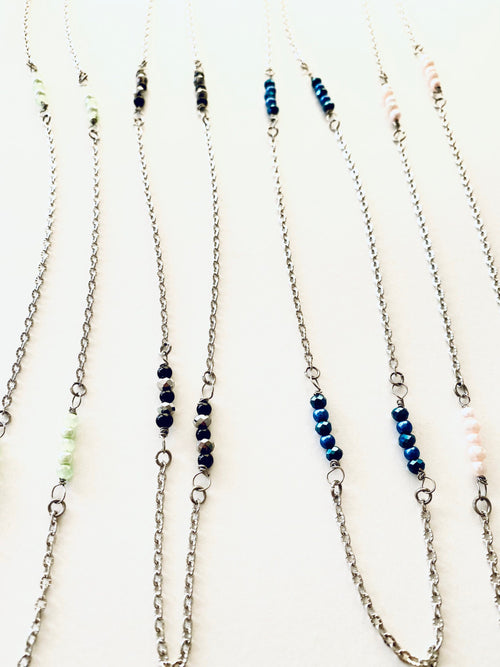Crystal Rondelle Silver Plated Necklace, Dainty Beaded Chain, 30 Inch