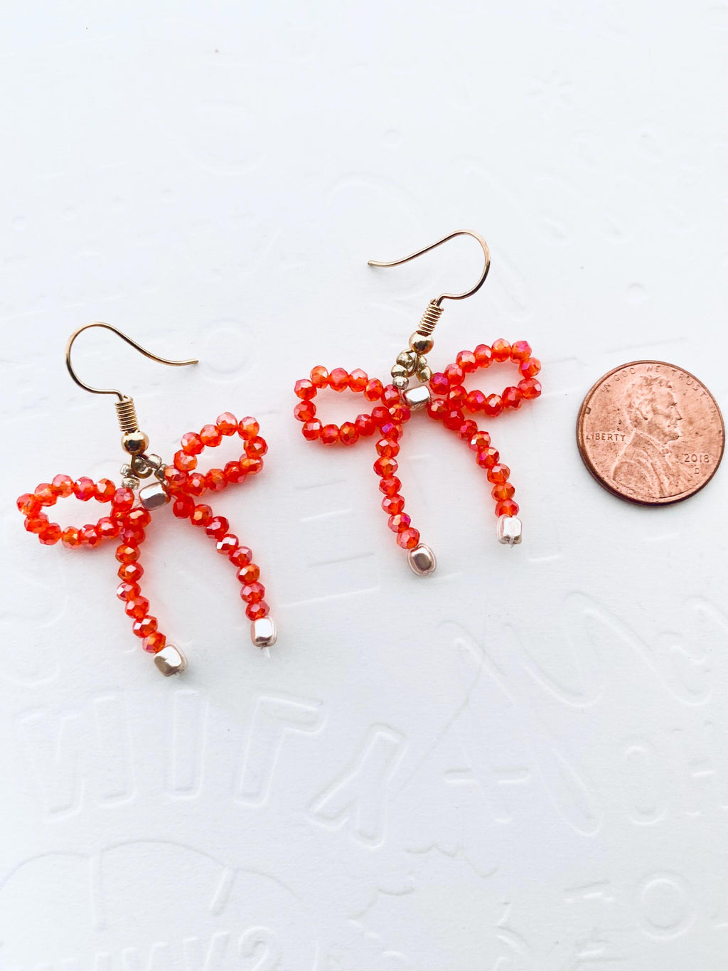 Halloween Crystal Bow Earrings, Orange Beaded Festive Jewelry