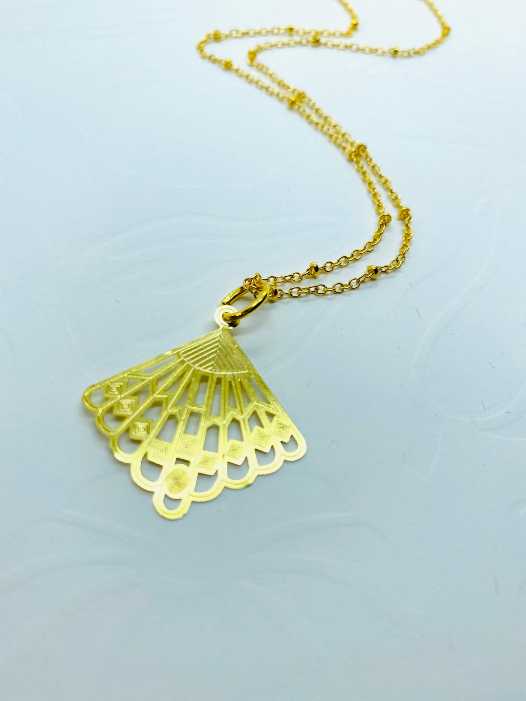Gold Plated Filigree Fan Necklace, Elegant Gift for Her