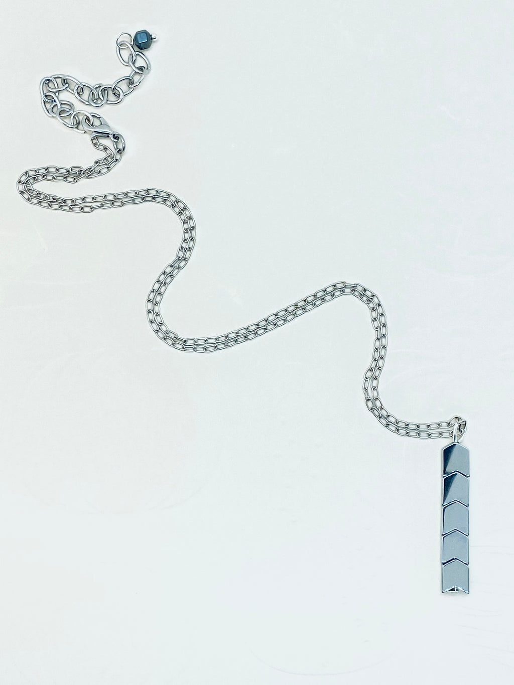 Hematite Pendant Necklace, Silver Plated Chain, Geometric Jewelry