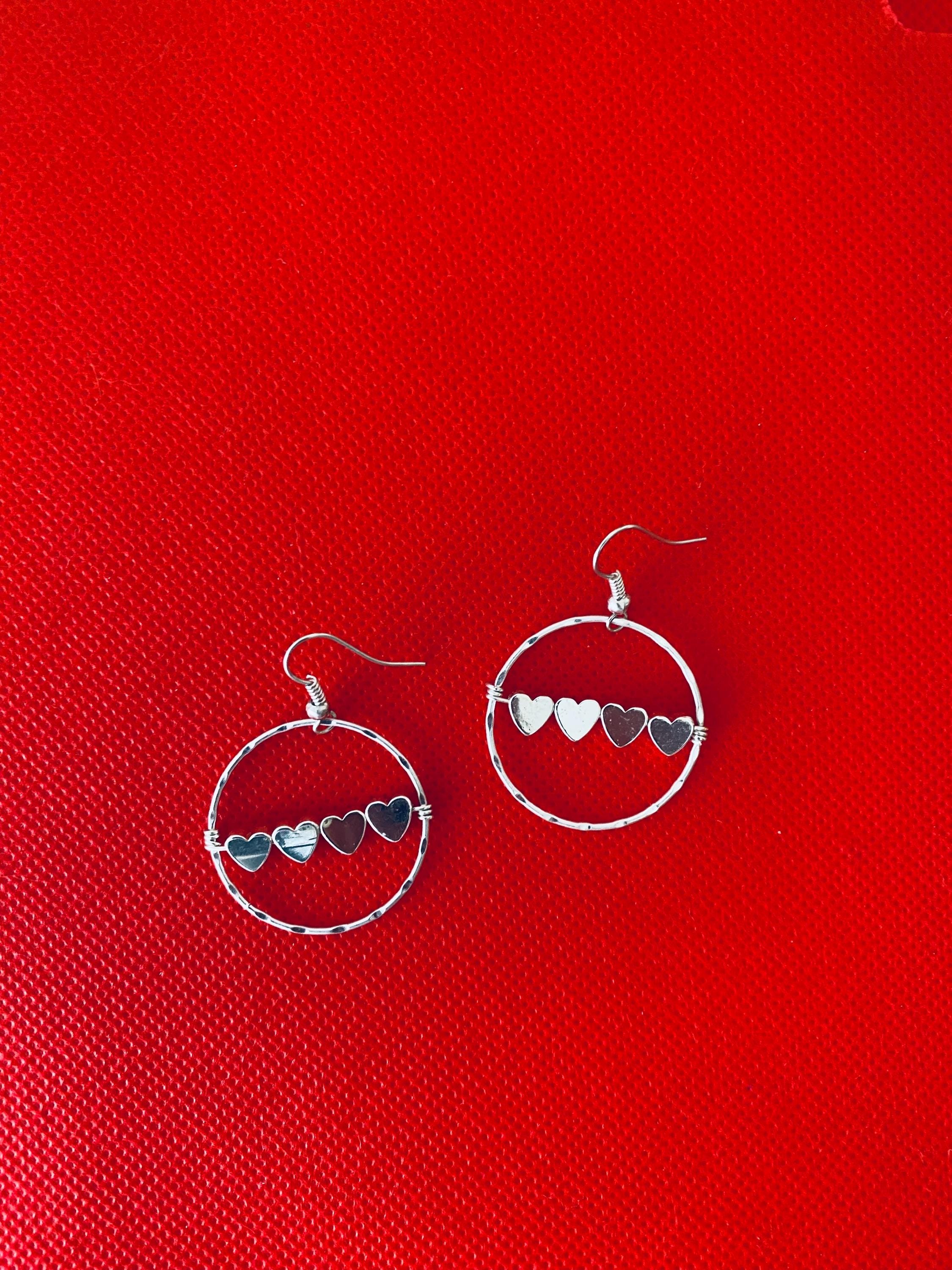 Red Glass Heart Earrings, Silver Plated Hook, Czech Crystals