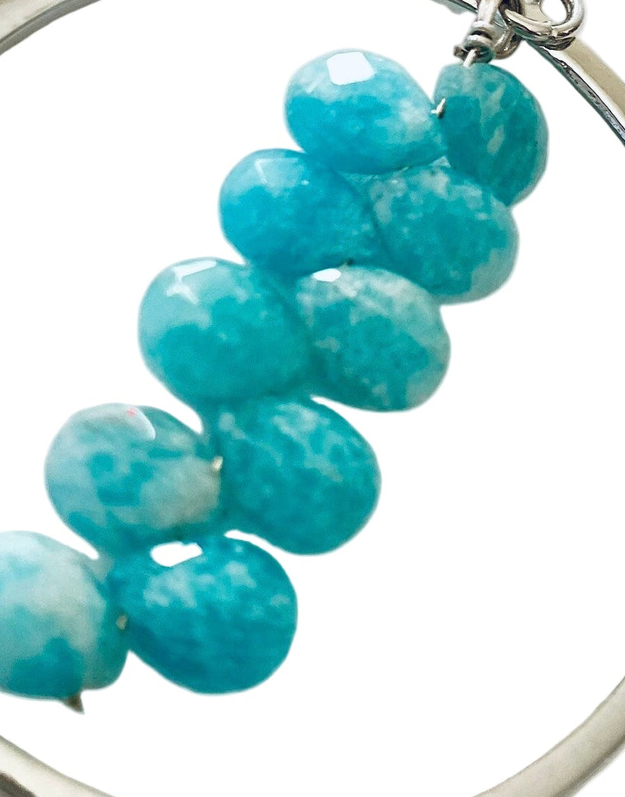 Amazonite Teardrop Gemstone Pendant Necklace, Silver Plated, 30 Inch