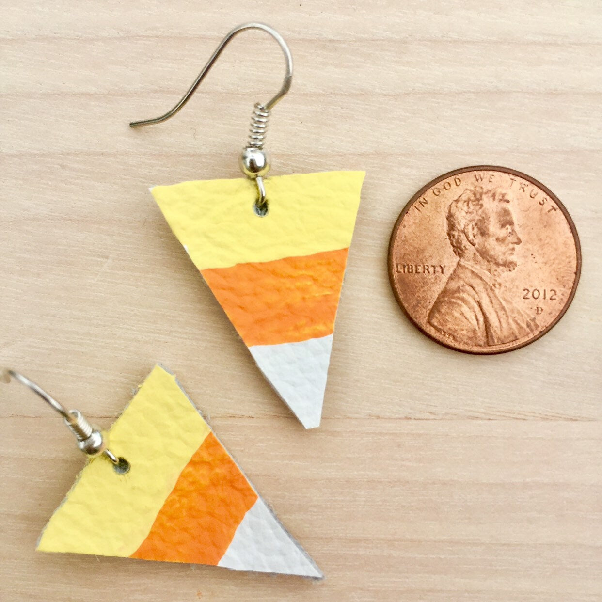 Candy Corn Leather Earrings, Hand-Painted Halloween Jewelry