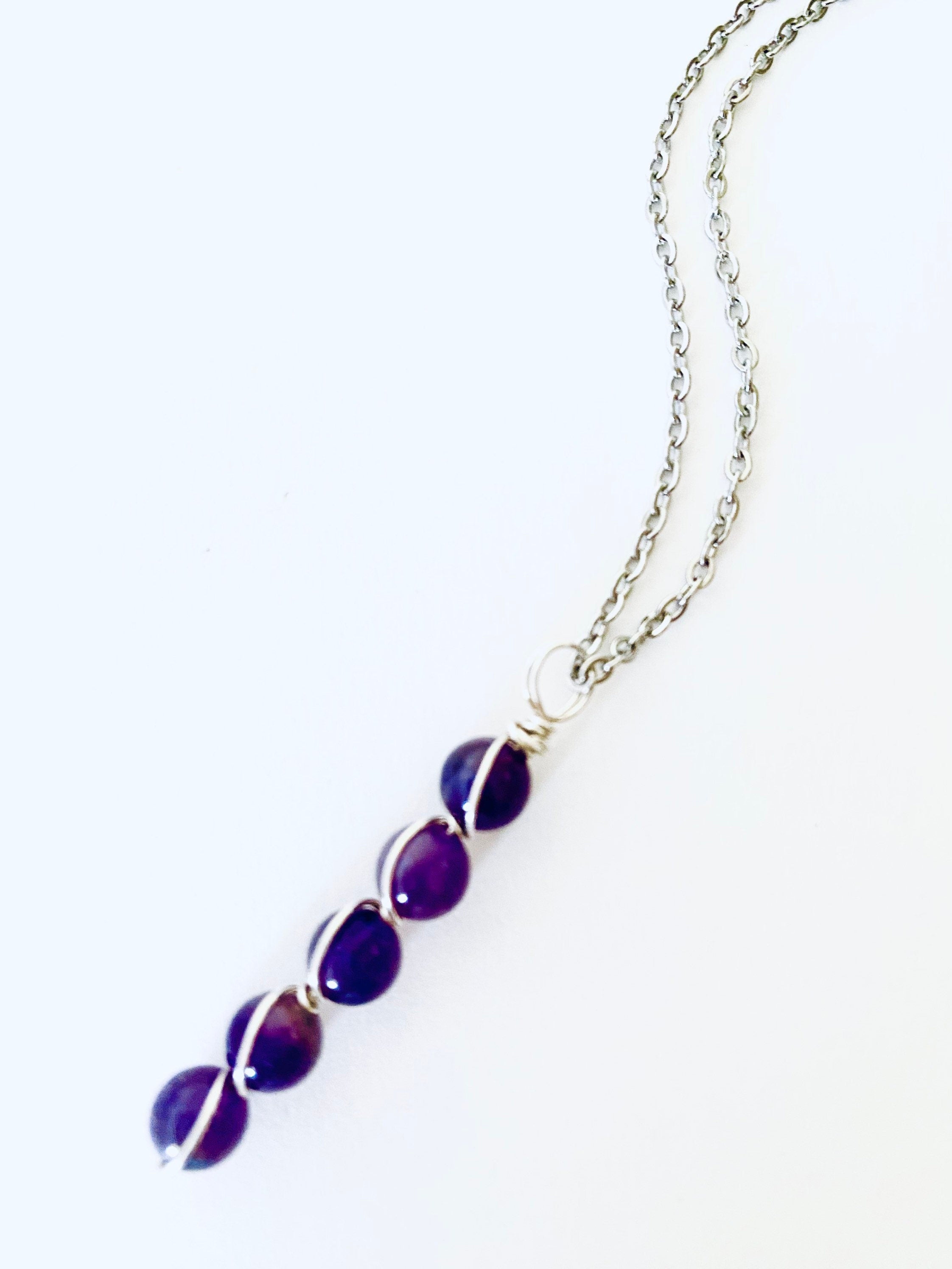 Amethyst Gemstone Necklace, Sterling Silver Wrapped, Spiritual Balance