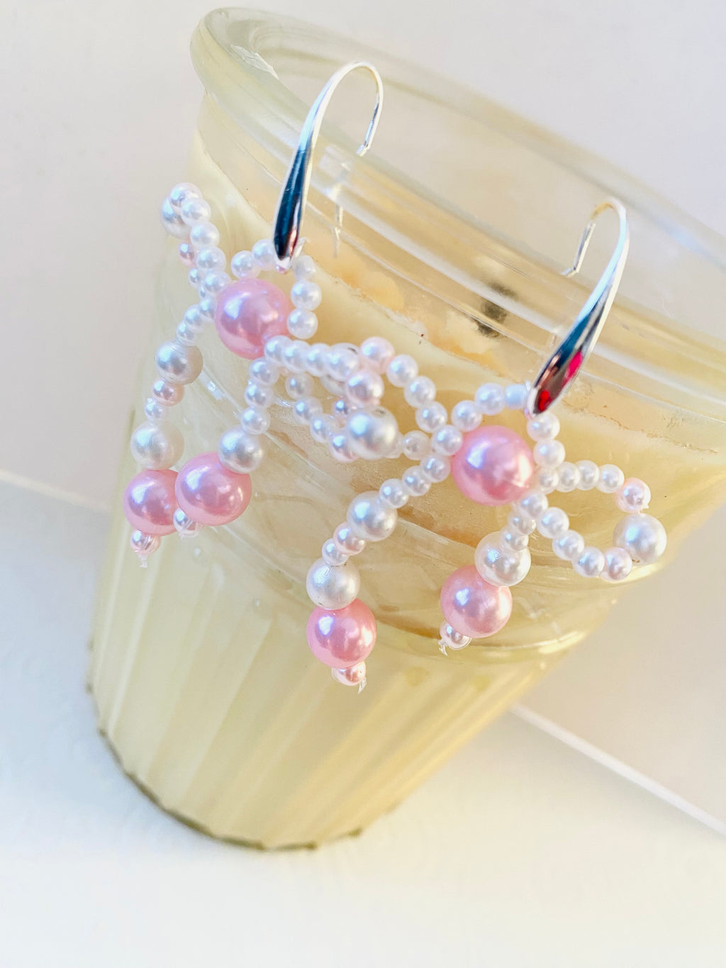 Pink and White Bow Earrings