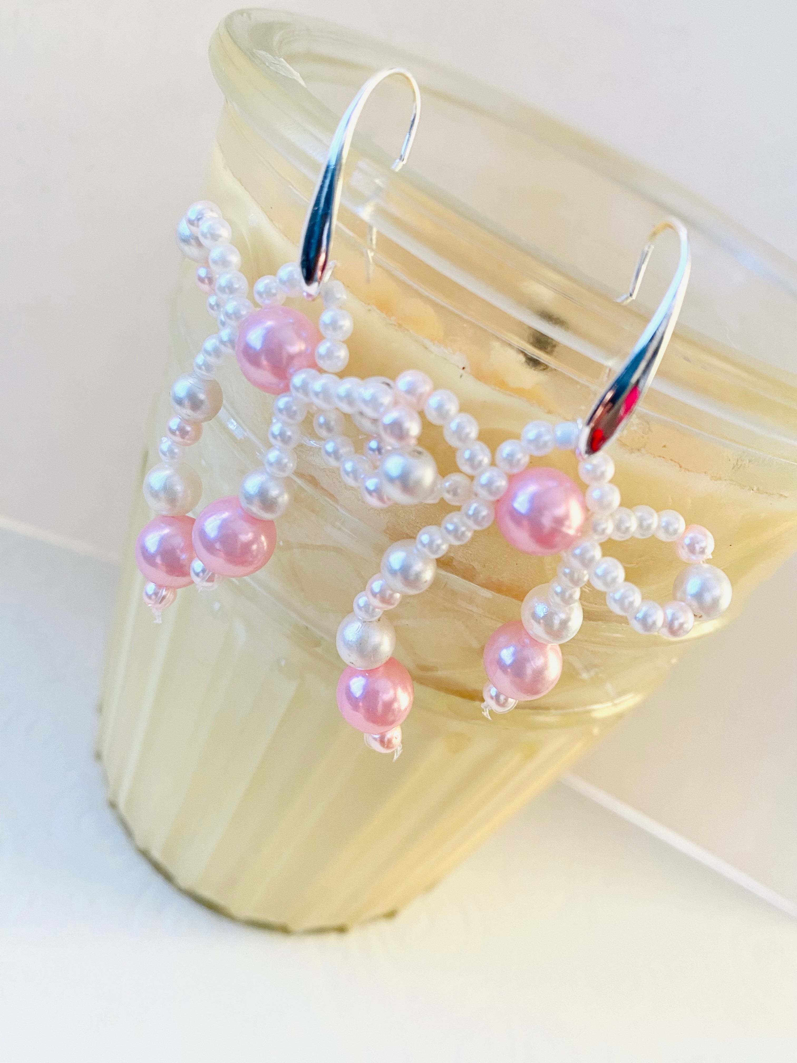 Pink and White Bow Earrings