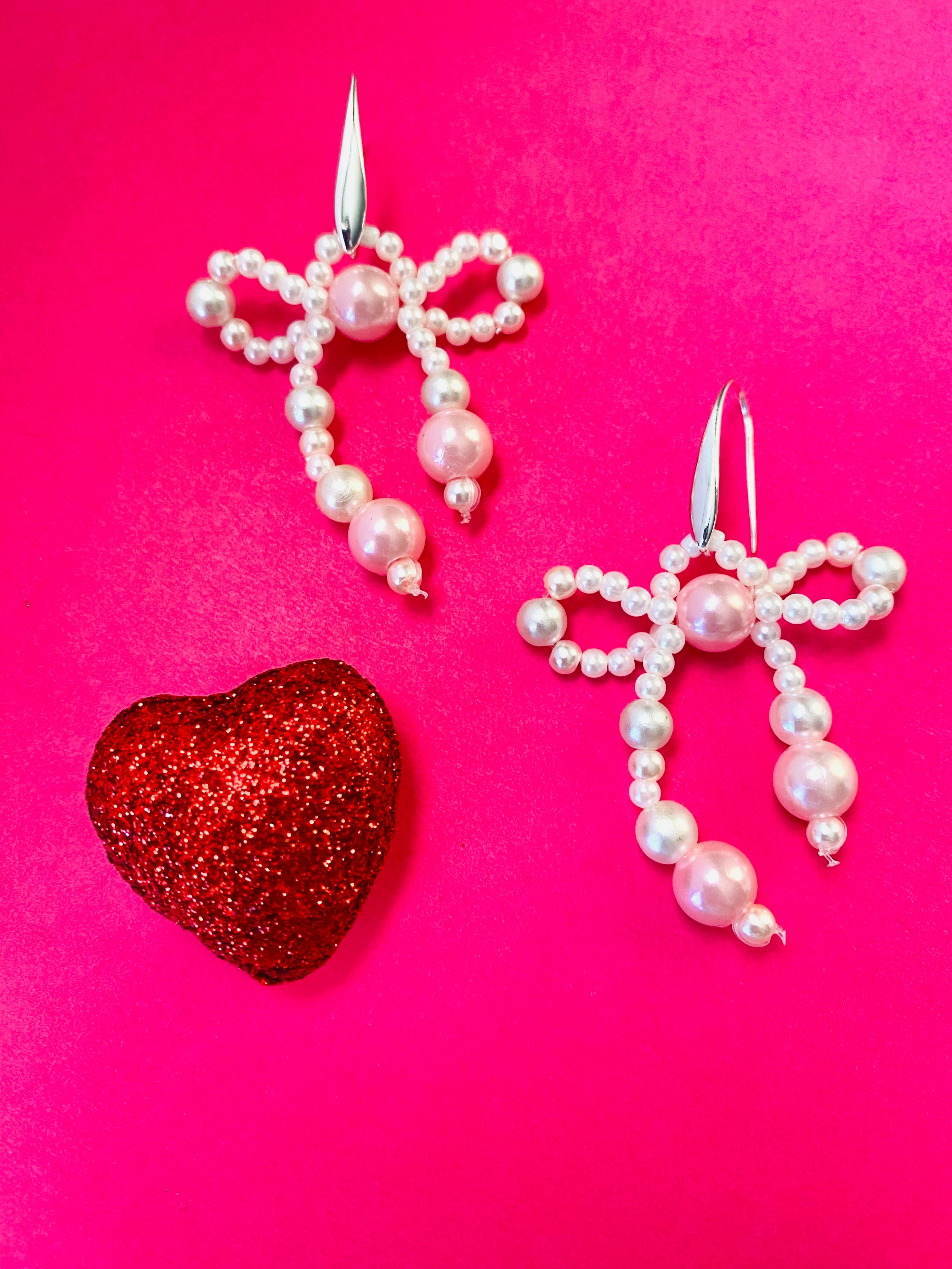 Pink and White Bow Earrings